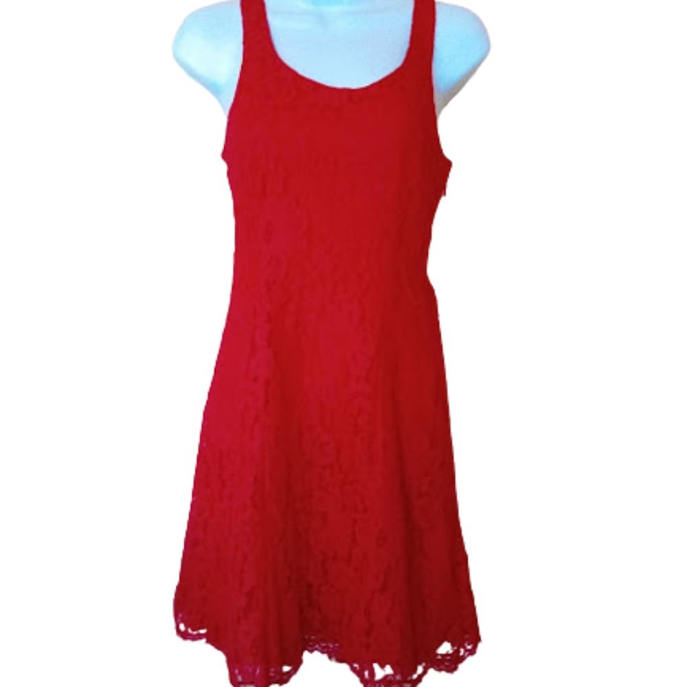 Bright Red Lace Sleeveless Dress Size Small